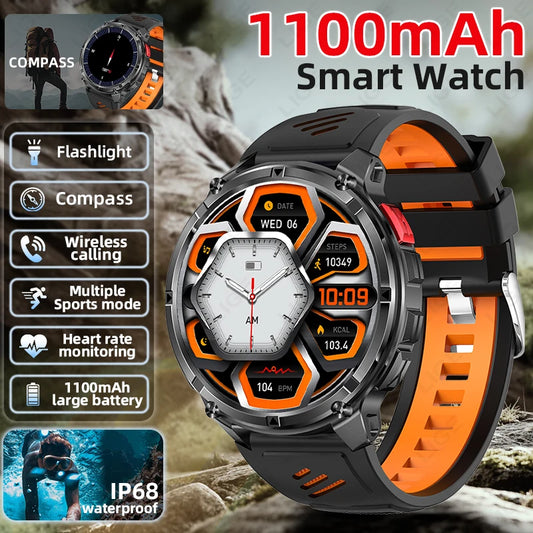 LIGE Smart Watch 2026 Hot Sales 1100mAh Military Waterproof Compass LED Flashlight Sports Modes Men's Smartwatch For Android iOS