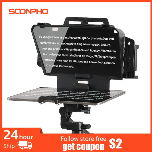 Soonpho F7 F8 Teleprompter for Tablet Laptop Smartphone Camera Bluetooth Portable Telepronter for Live Streaming Recording Video