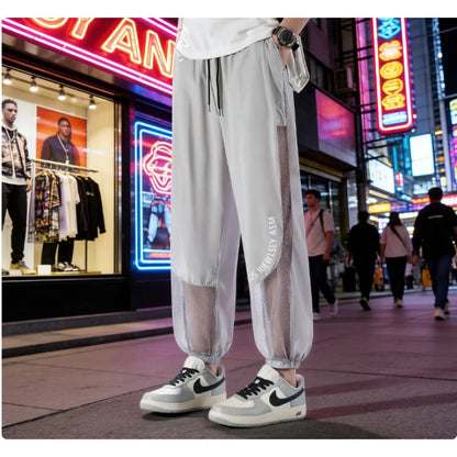 Breathable Mesh Men's Ice Silk Anti-Mosquito Pants Loose Fit Elastic Waist Drawstring Quick Dry Summer Casual Sports Trousers St