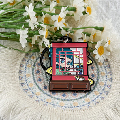 Chibi Maomao Sitting On The Windowsill Double Sided Enamel Keychain The Apothecary Diaries Key Ring Anime Fan Gift Pendant