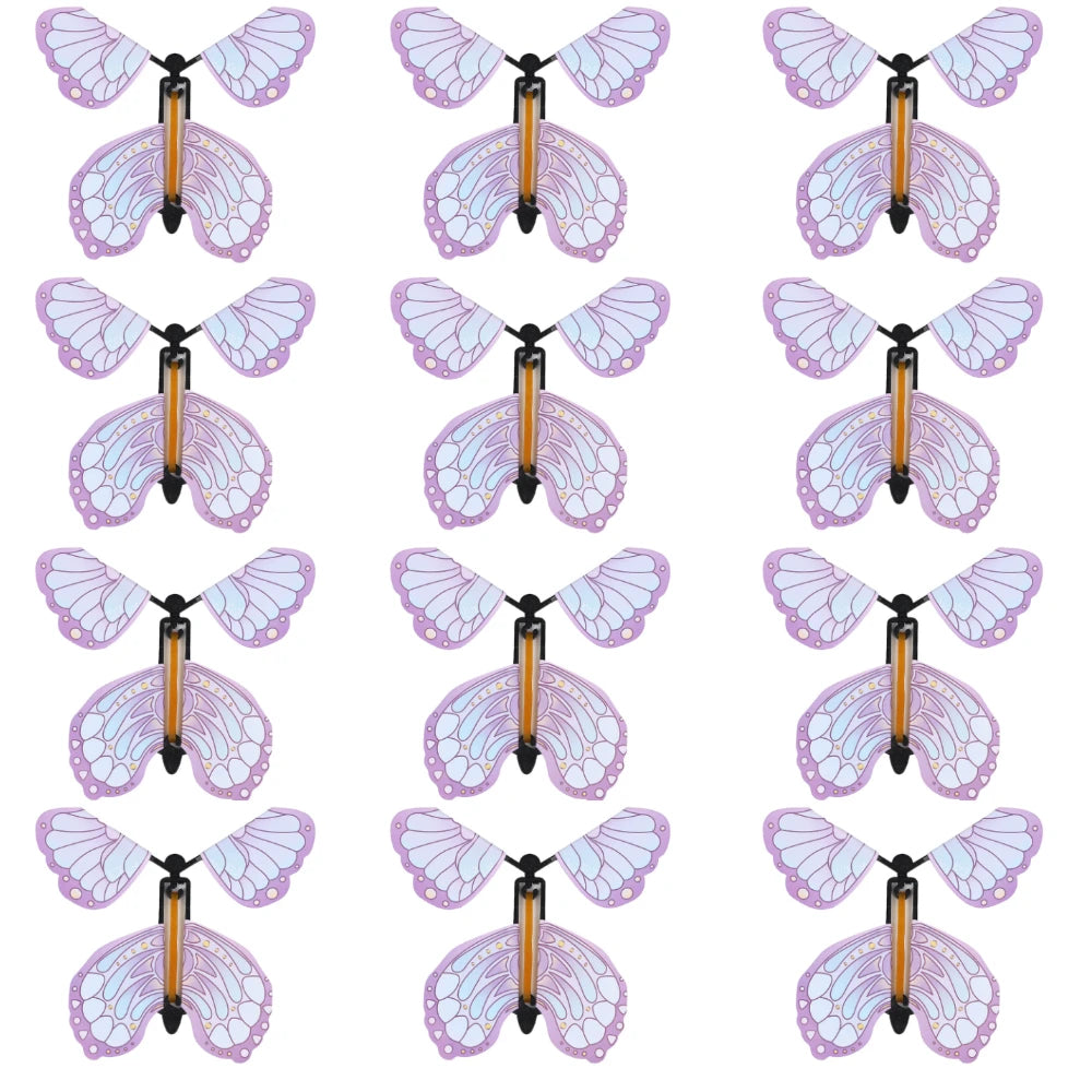 12PCS Magic Flying Butterflies Wind Up Toy Bookmark Greeting Rubber Band Powered Magic Prop,Surprise Gift Wedding,Birthday,Party