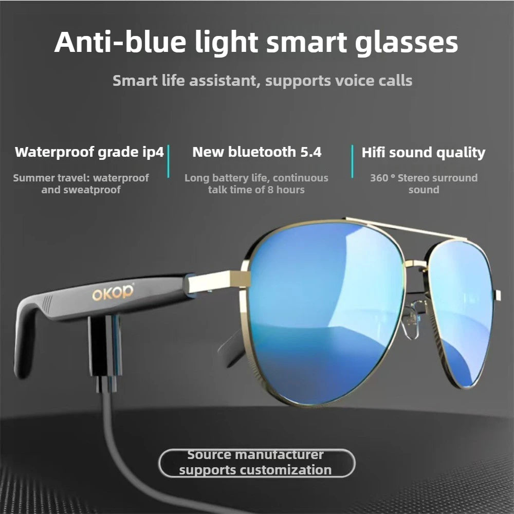OKOP Smart Bluetooth Glasses,Waterproof Bluetooth Headset,Voice Call Glasses,Anti-blue Light Air Conduction Glasses,AI Glasses