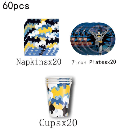 Batman Birthday Party Decoration Disposable Tableware Tablecloth Plate Napkin Balloon Cake Topper Baby Shower Party Favors