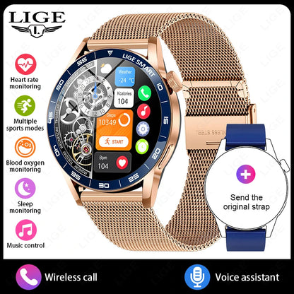LIGE Full Touch Smartwatch Outdoor Military Smart Watch 1.38" HD Screen Bluetooth Call IP68 Waterproof Sport Fitness Watches Men