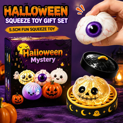 New 1-5pcs Halloween Ghost Dumpling Squishy Toy with Box Squeeze Decompression Fidget Toy for Stress Relief Gift Box Set