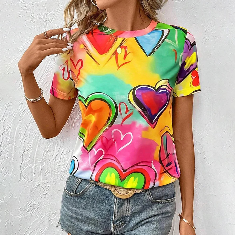 Summer Breathable Women's Fashion Short Sleeve T-Shirt Funny 3d Abstract Face Printed T-Shirts 2024 New Round Neck Tops Tees