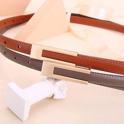 Ladies fashion cowhide leather belt; thin waist belt; versatile decoration; slimming dress; suit accessory; belt for women