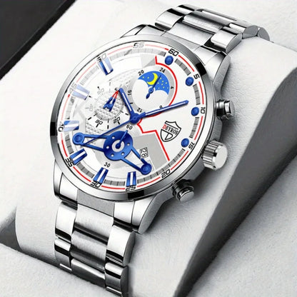 2 PCS/set  Men's Watches Fashion Sports Quartz Alloy Dial Strap Round Dial Quartz Movement Display Date Best Choice for Gift!