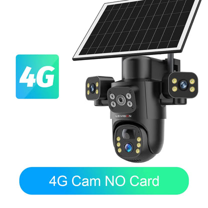 LS VISION 4G / WiFi Solar Camera 3Lenses Outdoor 15MP 4K Low Power Battery IP Camera PIR Night Vision V380 Pro CCTV Security