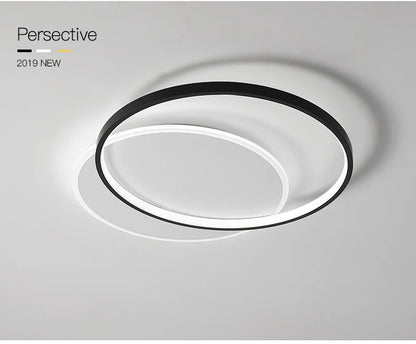 Modern Minimalist Led Ceiling Lamp For Bedroom Black White Design Ring Chandelier Living Room Study Loft Smart Light Fixtures