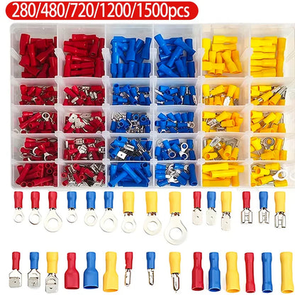 Assorted Electrical Crimp Terminal Kit 280/1500pcs - Cold Pressed Male Female Quick Connect Lugs for DIY & Repairs