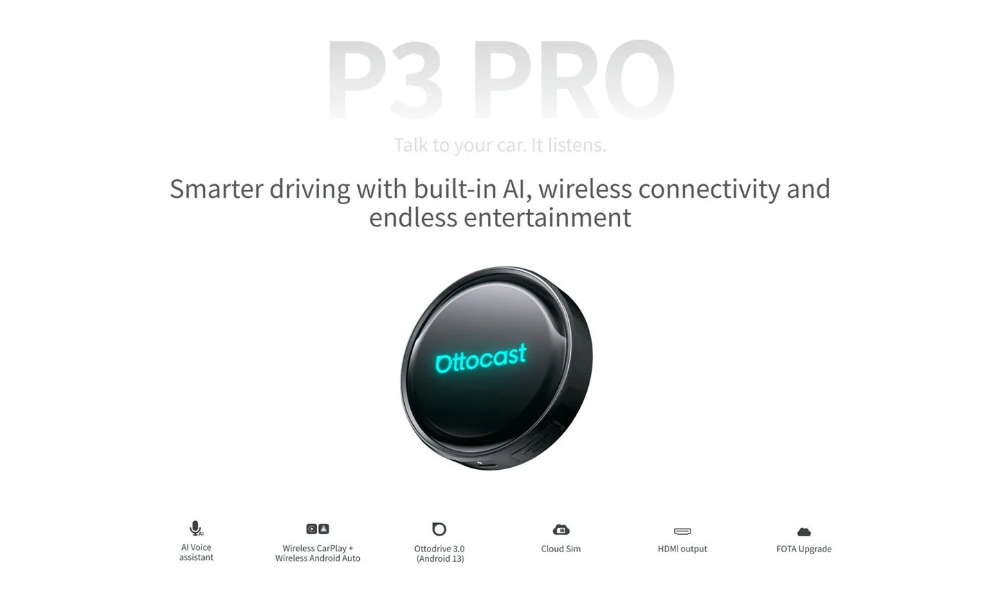 Ottocast OttoAibox P3 Pro AI Box Wireless CarPlay Android Auto QCM 6225 HDMI YouTube Netflix Video for Benz VW Ford Toyota