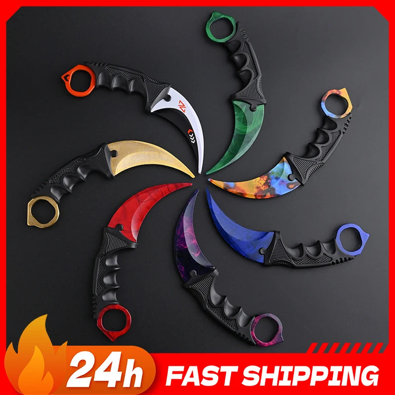 24styles Skin Karambit Precision Die Casting Stainless Steel Model Safety Outdoor Coaplay Claw Knives Collectible Game Toys Boys