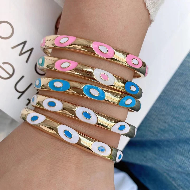 Fashionable Multicolor Gold Plated Gemstone Charm Bangle,Fine Colorful Enamel Open Adjustable Bracelet Jewelry Supply  Q35