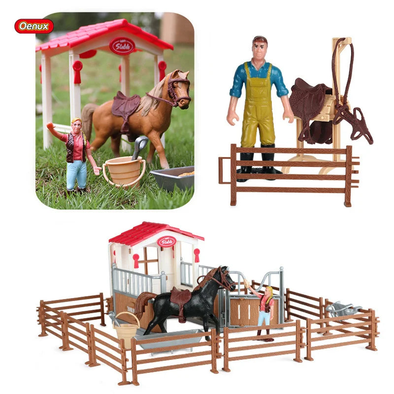 Oenux Farm Horse Race Model Action Figures DIY Equestrianism Horseman Animals Figurine Cute Education Collection Kids Toy Gift