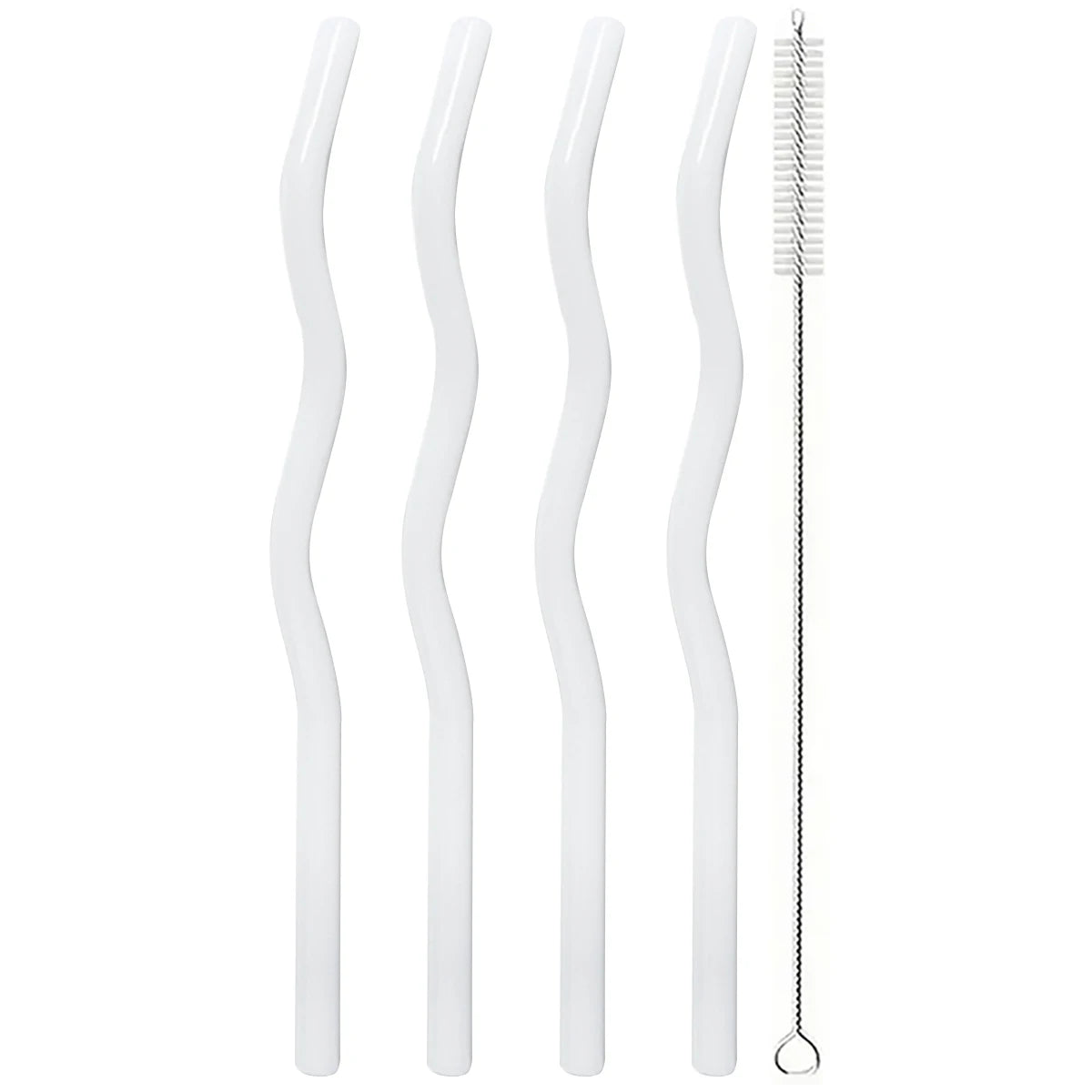 4pcs 200*8mm Glass Straws Wavy Colorful Drinking Straw Set with Brush High Borosilicate Glass Straw Kitchen Party Bar Drinkware