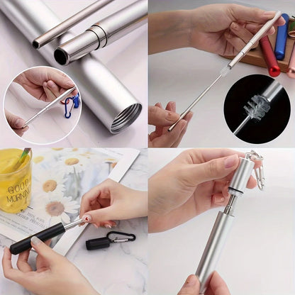 304 Stainless Steel Retractable Straw Kit, Portable Aluminum Tube, Outdoor Folding Straw Kit, with Cleaning Brush, Colors, Trave