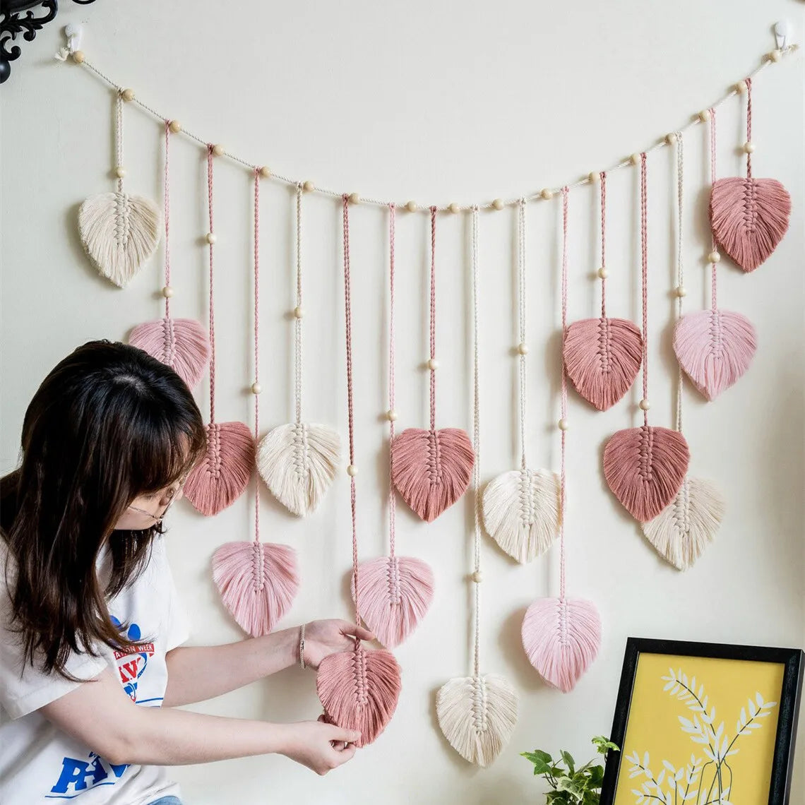 Handmade Woven Leaf Macrame Hanging Ornament Bohemian Cotton Rope Woven Walls Hanging Decoration For Bedroom Living Room Wall