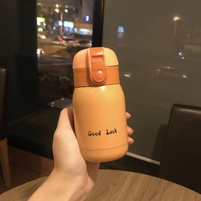 200/350ml Cute Mini Thermos Cup Stainless Steel Thermal Coffee Mug Portable Vacuum Flask Insulated Water Bottle with Button Lid