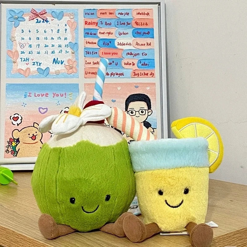 *JC Kawaii Coral Coconut Lemon Plush Toys Doll Coconut Soft Decor Guitar Plush Soothing Bedroom Companion Decor Exquisite Gifts