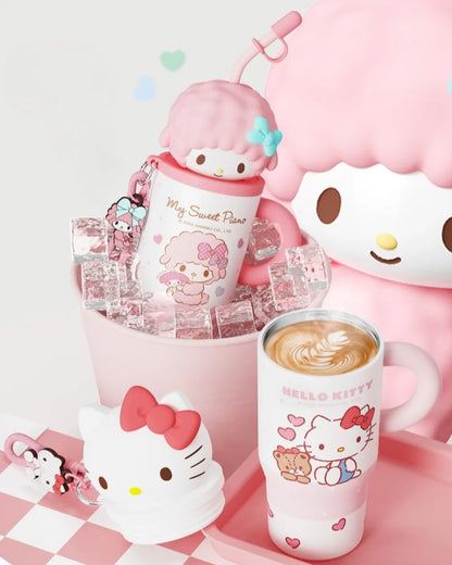 X&W 580ML Sanrio Series Thermos 316 Stainless Steel Doll Head Design Straw Insulated Cup Hello Kitty Kuromi Water Bottle Cutecup