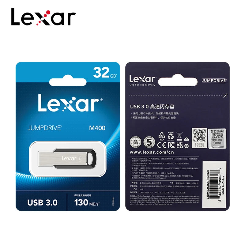 Original Lexar JumpDrive M400 USB 3.0 Flash Drive 32GB Read Max 130MB/s Memory Stick 64GB 128GB 256GB Metal USB Stick For PC