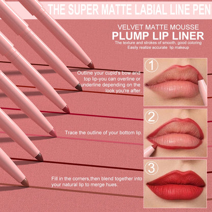 6pcs Lip Liner Pen Set Long-Lasting, Waterproof Sweatproof, Easy Coloring Non-fading Color Rendering Lip Gloss Set Beauty Makeup