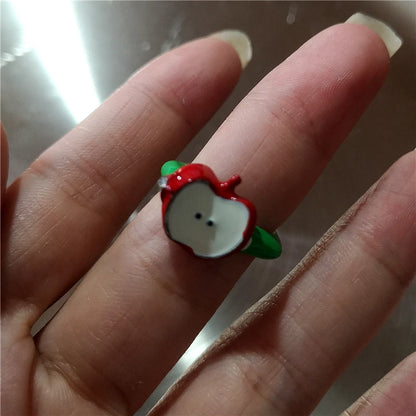 Korean Fashion Cute Heart apple Star Geometric Open Metal Ring For Women Y2K Gothic Creative Charm Grunge Jewelry Accessories