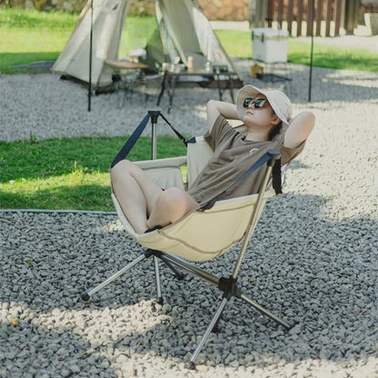 thicken Outdoor folding aluminum alloy rocking chair, camping leisure, portable adult swing chair, backrest chair with pillow