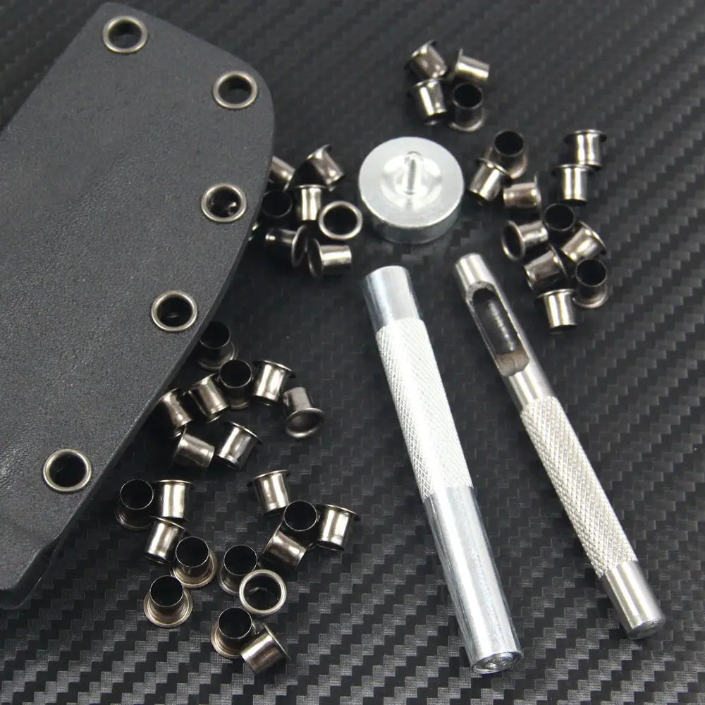 Eyelet Hole Punch Tool Kit  with 50 eyelets 6mm 7mm Gunmetal Finish for DIY Kydex Sheath Kydex Eyelet