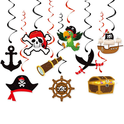 Pirate party napkins plates cups Tablecloths Banner Pirate skull balloon kids Caribbean Pirate themed birthday party decoration