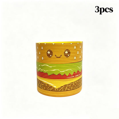 Cute Hamburger Pattern Mini Rainbow Slinky Toy Flexible Plastic Magic Spring Coil Fidget Toy for Kids 1/3/6Pcs Christmas Gift