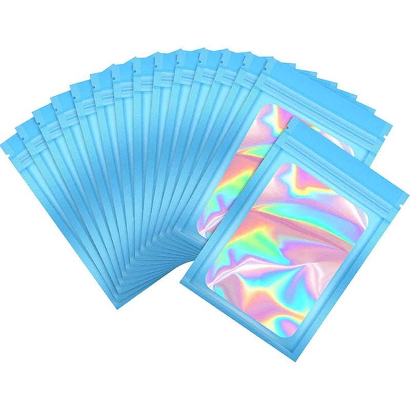 50pcs pack Mylar Bags Laser Color Plastic Packaging Mini Pouch Resealable ZipLock Smell Proof Coffee Herb Powder