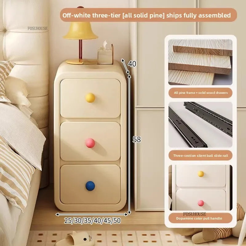 Cute Solid Wood Children's Nightstands for Children Furniture Dormitory Storage Bedside Tables Narrow Children's Storage Cabinet