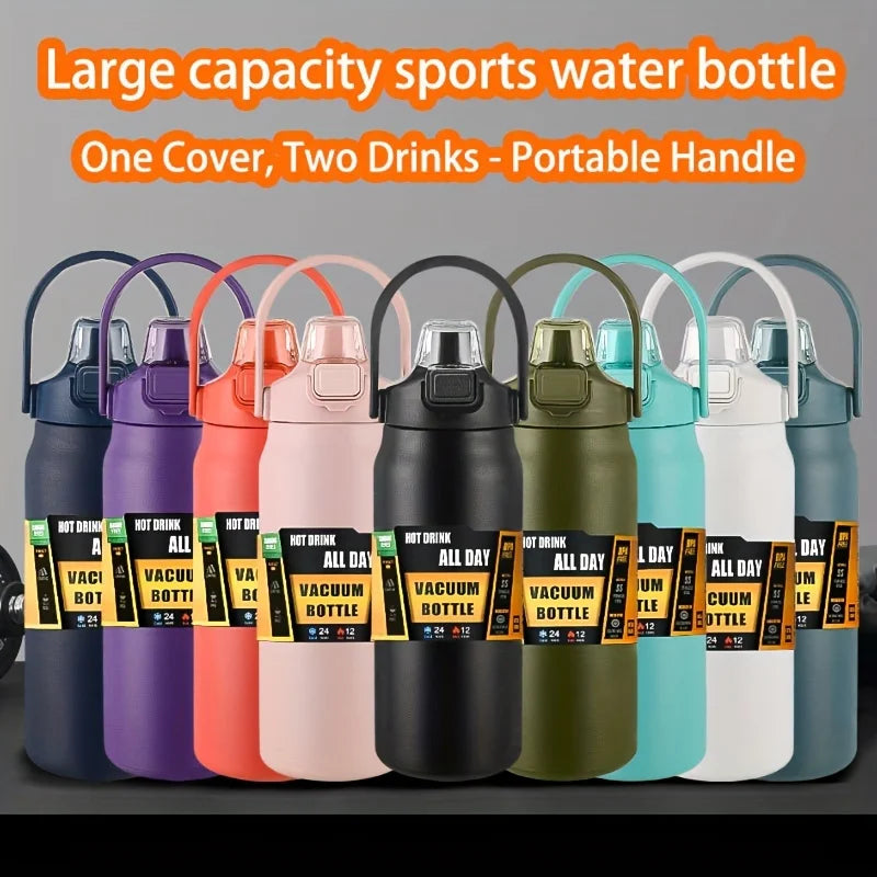 LUSQI 304 Stainless Steel Thermal Mug Outdoor Thermos Bottle Portable Tumbler Vacuum Flasks Cold & Hot Straw Water Bottle
