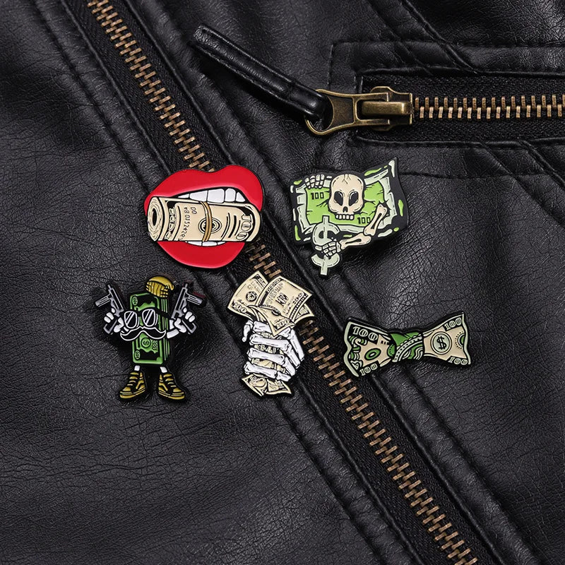 Creative US Dollar Money Enamel Pins Collection Cartoon Banknote Get Rich Brooch Backpack Lapel Metal Badge Fun Jewelry for Gift