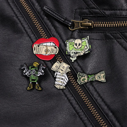 Creative US Dollar Money Enamel Pins Collection Cartoon Banknote Get Rich Brooch Backpack Lapel Metal Badge Fun Jewelry for Gift