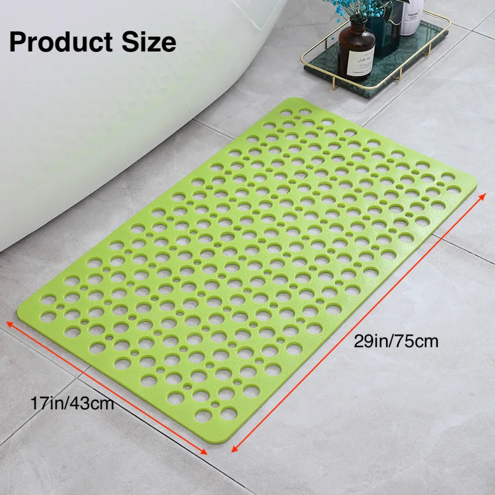 1pc Bathroom Non-Slip Mat With Suction Cup, 43x75cm Bath Rug, Shower Mat Round Hole Design, Bathroom Massage Ring, Quick Drain