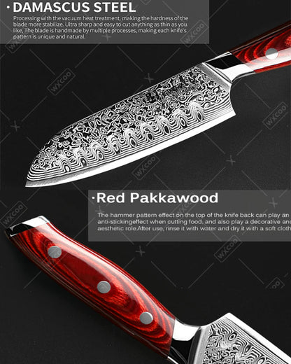 TAMZUO 7" Kitchen Santoku Knives Japanese Damascus Steel VG10 Kitchen Cooking Knife Meat Cutting Fruit Knife Wooden Handle