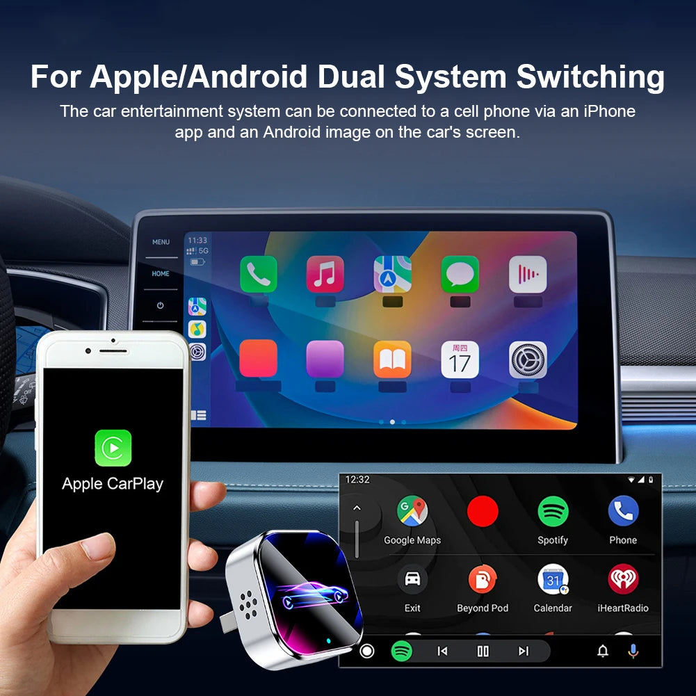 Wireless Android Auto Carplay Box/Adapter Carplay AI Box Auto Connect Smart USB Dongle for iPhone and Android Factory Wired Cars