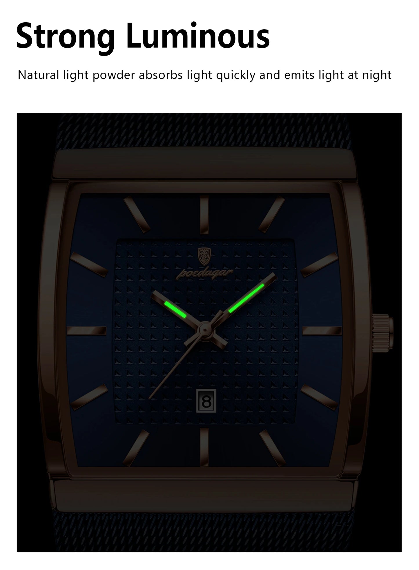 POEDAGAR Original Luxury Men's Wristwatch Stainless Steel Mesh Waterproof Luminous Date Man Watch Fashion Quartz Watches For Men