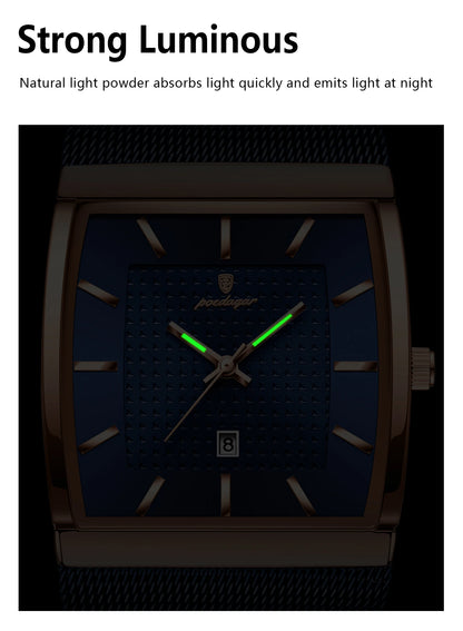 POEDAGAR Original Luxury Men's Wristwatch Stainless Steel Mesh Waterproof Luminous Date Man Watch Fashion Quartz Watches For Men