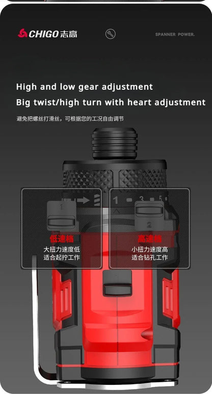 CHIGO Brushless Electric Drill Cordless Knockable Driller Driver 80N.m 18V Screwdriver Li-ion Battery Electric Power Tools