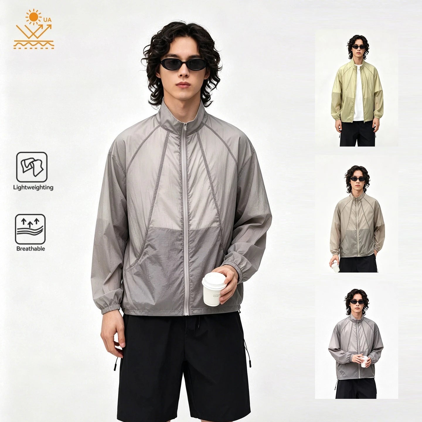 Men's Sun Protection Jacket, UPF 50+ Lightweight & Breathable Windbreaker, Quick-Dry for City Outdoor Mesh Panel Design