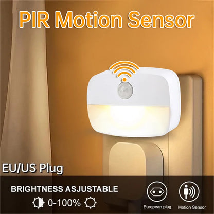 LED Night Light EU US Plug In Smart Motion Sensor Light 220V Wall Lamp For Home Aisle Hallway Stair Kitchen Bedroom Night Lamp