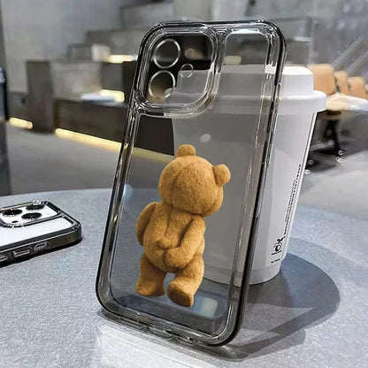 Funny Cartoon Bear Phone Case for iPhone 17 16 15 14 13 12 11 Pro Max Mini SE 7 8 Plus Luxury Shockproof Transparent Soft Cover