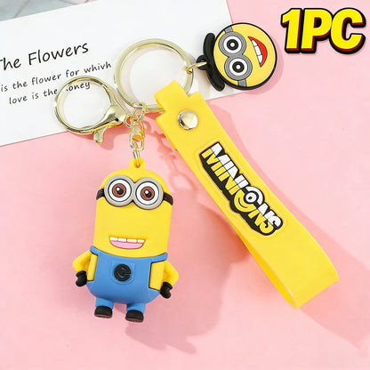 1/3/7/14PCS New Popular Anime Minions Keychain Cartoon PVC Children Toy Gift Cute Key Ring School Bag Pendant Car Key Chain