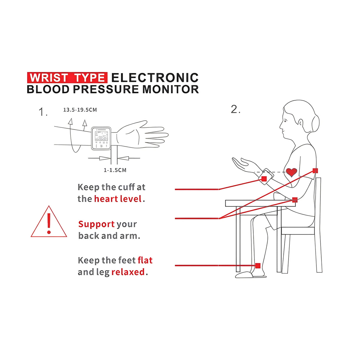Rechargeable Blood Pressure Monitor 1 Users Medical Tonometer Wrist Cuff Digital Irregular Pulse Heart Rate Tensiometer