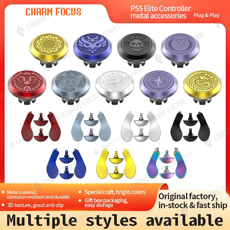 PS5 Edge Controller 6-in-1 Metal Thumb Rod Joystick Cover 2 Swap Rod 4 Metal Rear Paddle Trigger Button Replacement