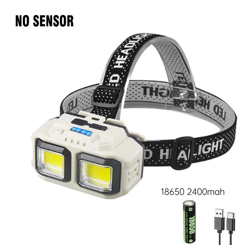 Powerful LED Headlamp COB Induction Rechargeable Head Flashlight Safety Lighting Head Torch for Outdoor Camping Cycling Fishing